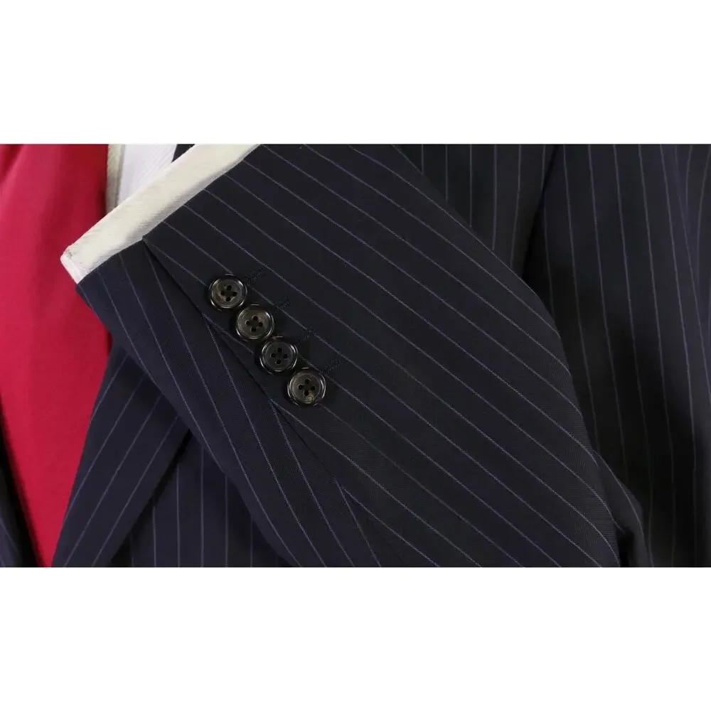Paul Stuart Navy Blue w/ Purple Pinstripe 2-Btn Modern Fit Wool Suit 38S